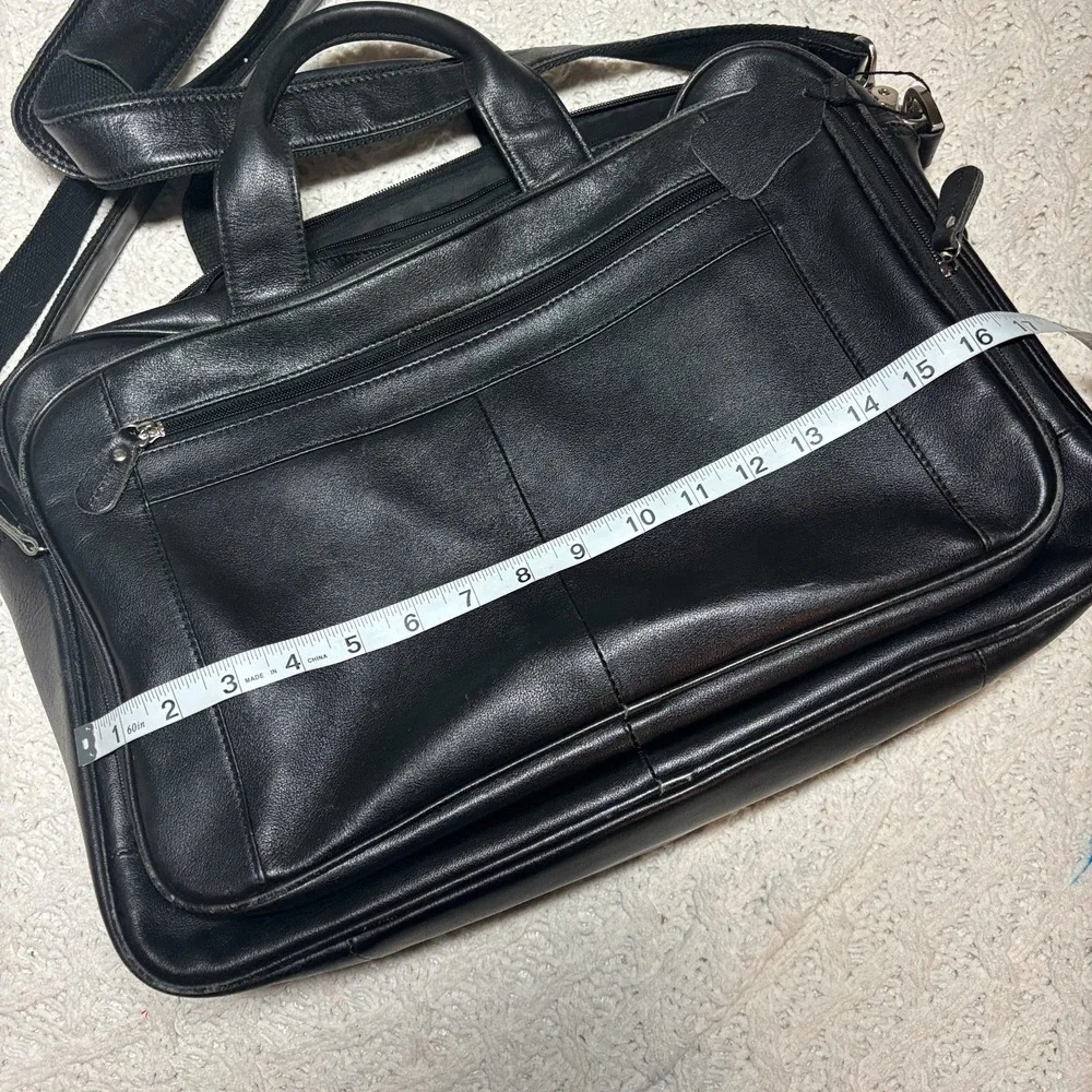$499 Charles Tyrwhitt Grain Leather Messenger‎ Black Bag Solid Adjustable Strap